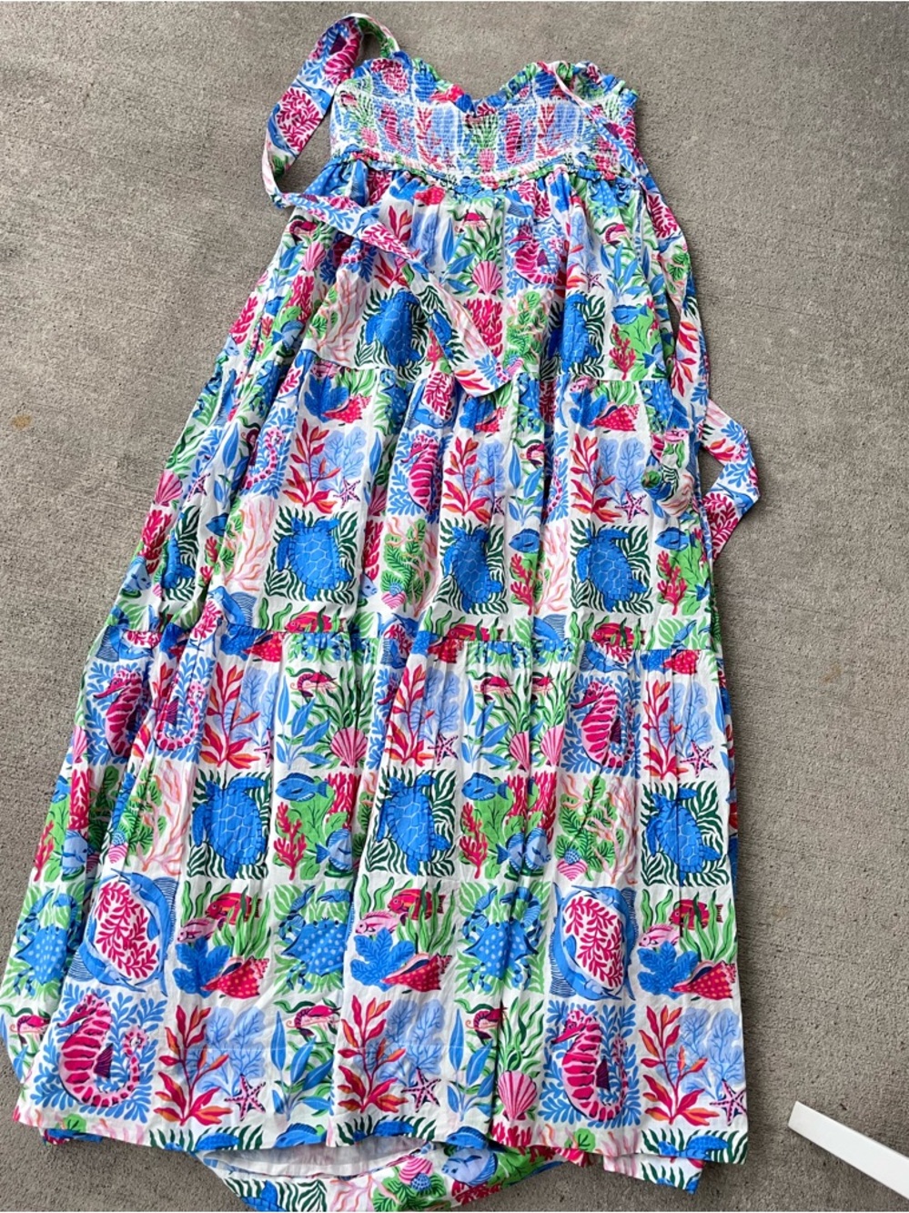Printfresh cotton sea siren maxi dress smocked bodice tiered skirt beach NWT LG - Picture 5 of 7